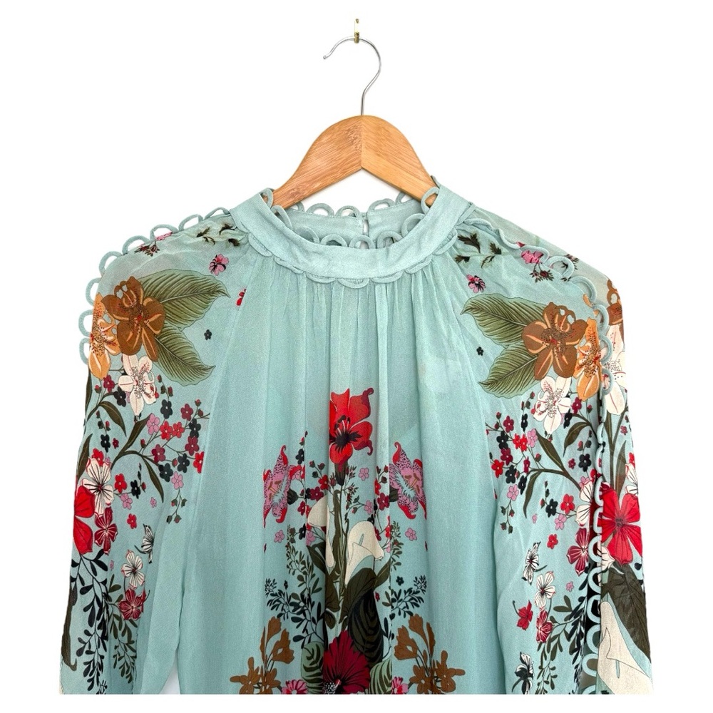 FARM Rio Beauty Bouquet Long Sleeve Floral Print Maxi Dress, Light Blue, NWT🇧🇷 - Picture 12 of 15